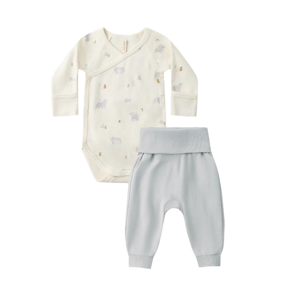 Quincy Mae matching set side snap onesie and fold over pants